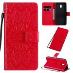 For Xiaomi Redmi 8A Pressed Printing Sunflower Pattern Horizontal Flip PU Leather Case with Holder & Card Slots & Wallet & Lanyard(Red)