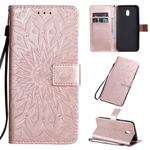 For Xiaomi Redmi 8A Pressed Printing Sunflower Pattern Horizontal Flip PU Leather Case with Holder & Card Slots & Wallet & Lanyard(Rose Gold)