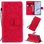 For Xiaomi Mi 9 Pro Pressed Printing Sunflower Pattern Horizontal Flip PU Leather Case with Holder & Card Slots & Wallet & Lanyard(Red)