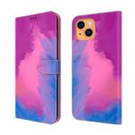 For iPhone 13 Watercolor Pattern Horizontal Flip Leather Case with Holder & Card Slot & Wallet(Purple Red)