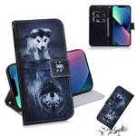 For iPhone 13 mini Coloured Drawing Horizontal Flip Leather Case, with Holder & Card Slots & Wallet (Wolf and Dog)