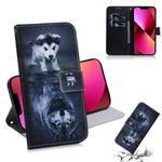 For iPhone 13 Coloured Drawing Horizontal Flip Leather Case, with Holder & Card Slots & Wallet(Wolf and Dog)
