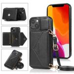 For iPhone 13 mini Multi-functional Cross-body Card Bag TPU+PU Back Cover Case with Holder & Card Slot & Wallet (Black)