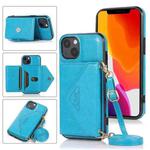 For iPhone 13 mini Multi-functional Cross-body Card Bag TPU+PU Back Cover Case with Holder & Card Slot & Wallet (Blue)