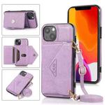 For iPhone 13 mini Multi-functional Cross-body Card Bag TPU+PU Back Cover Case with Holder & Card Slot & Wallet (Purple)