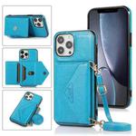 For iPhone 13 Pro Multi-functional Cross-body Card Bag TPU+PU Back Cover Case with Holder & Card Slot & Wallet (Blue)
