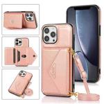 For iPhone 13 Pro Multi-functional Cross-body Card Bag TPU+PU Back Cover Case with Holder & Card Slot & Wallet (Rose Gold)