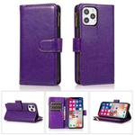 For iPhone 13 mini Multifunctional Crazy Horse Texture Horizontal Flip Leather Case with 9 Card Slot & Holder & Zipper Wallet & Lanyard (Purple)