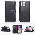For iPhone 13 Pro Max Multifunctional Crazy Horse Texture Horizontal Flip Leather Case with 9 Card Slot & Holder & Zipper Wallet & Lanyard (Black)