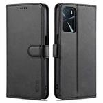 For OPPO A16 AZNS Skin Feel Calf Texture Horizontal Flip Leather Case with Card Slots & Holder & Wallet(Black)