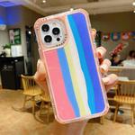 Rainbow TPU + PC Glass Shockproof Case For iPhone 12 / 12 Pro(Rainbow Pattern Pink)