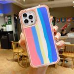 For iPhone 11 Rainbow TPU + PC Glass Shockproof Case (Rainbow Pattern Pink)