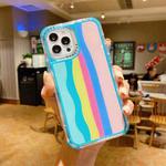 For iPhone 11 Pro Rainbow TPU + PC Glass Shockproof Case (Rainbow Pattern Blue)