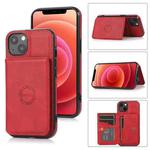 For iPhone 13 mini Calf Texture Magnetic Card Bag PU Shockproof Case with Holder & Card Slot (Red)