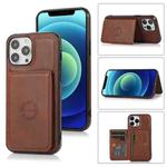 For iPhone 13 Pro Calf Texture Magnetic Card Bag PU Shockproof Case with Holder & Card Slot (Coffee)