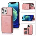For iPhone 13 Pro Calf Texture Magnetic Card Bag PU Shockproof Case with Holder & Card Slot (Rose Gold)