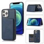For iPhone 13 Pro Calf Texture Magnetic Card Bag PU Shockproof Case with Holder & Card Slot (Blue)