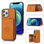 For iPhone 13 Pro Calf Texture Magnetic Card Bag PU Shockproof Case with Holder & Card Slot (Brown)