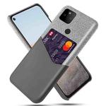 For Google Pixel 5a 5G Cloth Texture PC + PU Leather Back Cover Shockproof Case with Card Slot(Grey)
