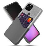 For Google Pixel 5 XL Cloth Texture PC + PU Leather Back Cover Shockproof Case with Card Slot(Grey)