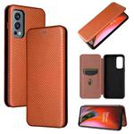 For OnePlus Nord 2 5G Carbon Fiber Texture Horizontal Flip TPU + PC + PU Leather Case with Card Slot(Brown)