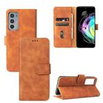 For Motorola Edge 20 Solid Color Skin Feel Magnetic Buckle Horizontal Flip Calf Texture PU Leather Case with Holder & Card Slots & Wallet(Brown)