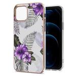 For iPhone 13 mini Electroplating Pattern IMD TPU Shockproof Case (Purple Flower)