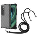 For Xiaomi Mi 10 Ultra Shockproof Honeycomb PC + TPU Case with Neck Lanyard(Black)