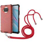 For Xiaomi Mi 10T Lite 5G Shockproof Honeycomb PC + TPU Case with Neck Lanyard(Red)
