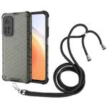 For Xiaomi Mi 10T / 10T Pro Shockproof Honeycomb PC + TPU Case with Neck Lanyard(Black)