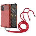 For Xiaomi Poco M3 Shockproof Honeycomb PC + TPU Case with Neck Lanyard(Red)