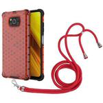 For Xiaomi Poco X3 NFC Shockproof Honeycomb PC + TPU Case with Neck Lanyard(Red)