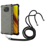 For Xiaomi Poco X3 NFC Shockproof Honeycomb PC + TPU Case with Neck Lanyard(Black)