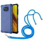 For Xiaomi Poco X3 NFC Shockproof Honeycomb PC + TPU Case with Neck Lanyard(Blue)