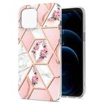 For iPhone 13 mini Electroplating Splicing Marble Flower Pattern TPU Shockproof Case (Pink Flower)