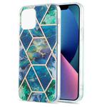 For iPhone 13 mini Electroplating Splicing Marble Flower Pattern Dual-side IMD TPU Shockproof Case (Blue Green)