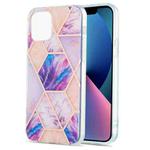For iPhone 13 mini Electroplating Splicing Marble Flower Pattern Dual-side IMD TPU Shockproof Case (Light Purple)
