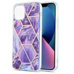 For iPhone 13 mini Electroplating Splicing Marble Flower Pattern Dual-side IMD TPU Shockproof Case (Dark Purple)