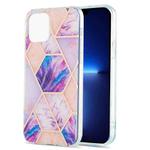 For iPhone 13 Pro Electroplating Splicing Marble Flower Pattern Dual-side IMD TPU Shockproof Case (Light Purple)