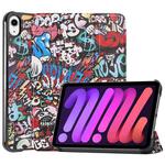 For iPad mini 6 Custer Painted PU Leather Tablet Case with Sleep / Wake-up Function & 3-Fold Holder(Graffiti)