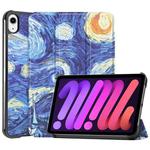 For iPad mini 6 Custer Painted PU Leather Tablet Case with Sleep / Wake-up Function & 3-Fold Holder(Starry Sky)