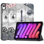 For iPad mini 6 Custer Painted PU Leather Tablet Case with Sleep / Wake-up Function & 3-Fold Holder(Retro Tower)