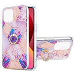 For iPhone 13 Electroplating Splicing Marble Pattern Dual-side IMD TPU Shockproof Case with Ring Holder(Light Purple)