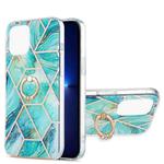 For iPhone 13 Pro Electroplating Splicing Marble Pattern Dual-side IMD TPU Shockproof Case with Ring Holder (Blue)