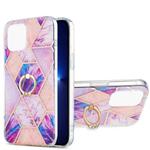 For iPhone 13 Pro Electroplating Splicing Marble Pattern Dual-side IMD TPU Shockproof Case with Ring Holder (Light Purple)
