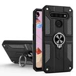 For LG K51S Carbon Fiber Pattern PC + TPU Protective Case with Ring Holder(Black)