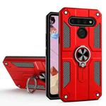 For LG K51S Carbon Fiber Pattern PC + TPU Protective Case with Ring Holder(Red)