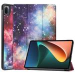 For Xiaomi Pad 5 Custer Painted PU Leather Case with Sleep / Wake-up Function & 3-Fold Holder(Galaxy)