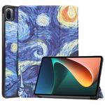 For Xiaomi Pad 5 Custer Painted PU Leather Case with Sleep / Wake-up Function & 3-Fold Holder(Starry Sky)