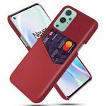 For OnePlus 9 Cloth Texture PC + PU Leather Back Cover Shockproof Case with Card Slot(Red)